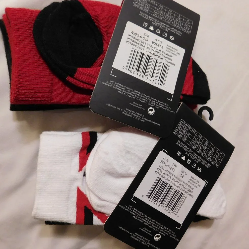 Jordan Boys Logo Crew Socks 2 Packs Size 3Y-5Y